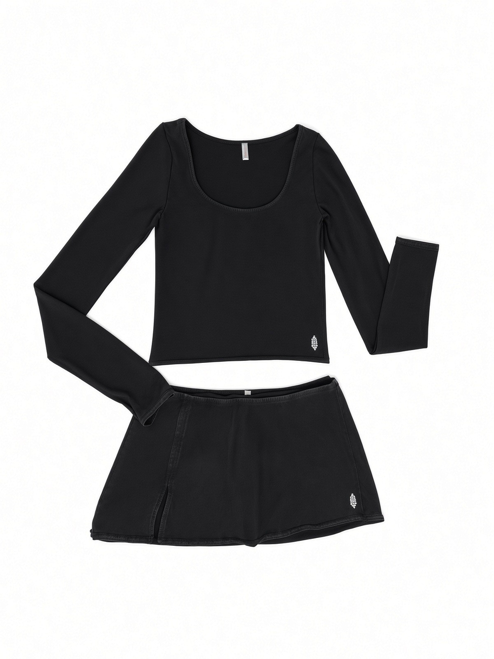 FP Movement by Free People Dark Gray Long-Sleeve Crop Top & Skort Set